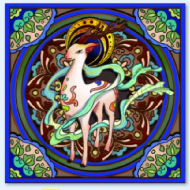 方形双层木质覆铝箔敦煌藻井可磁吸冰箱贴