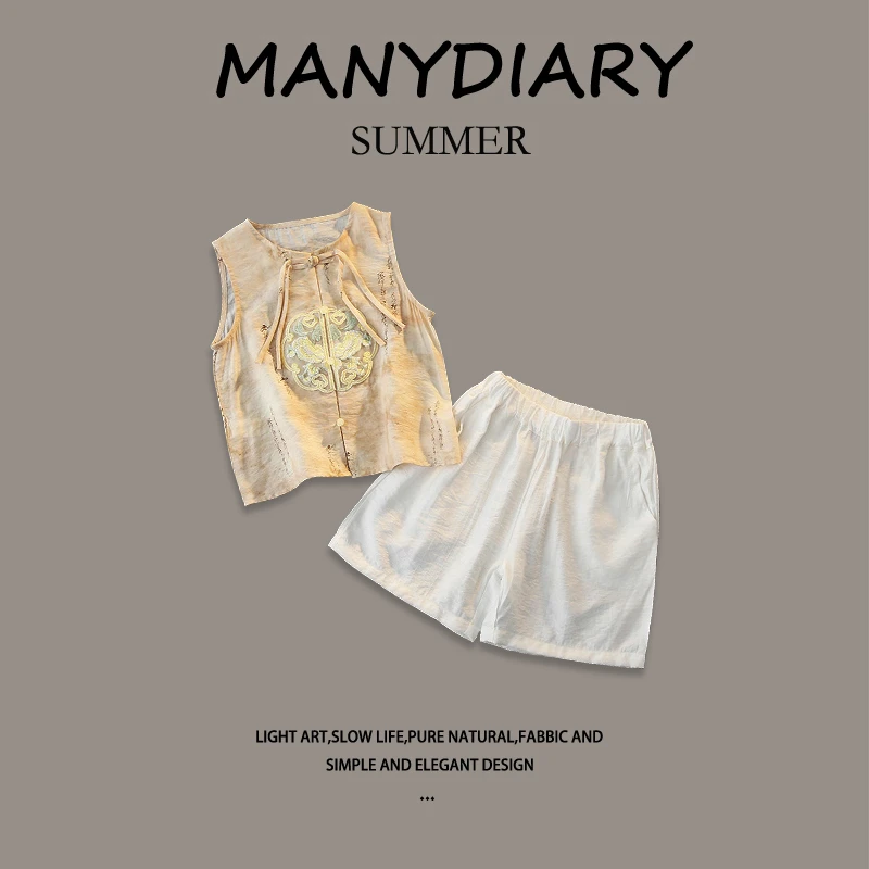 男童汉服夏装洋气古装儿童无袖唐装背心套装改良中国风刺绣两件套