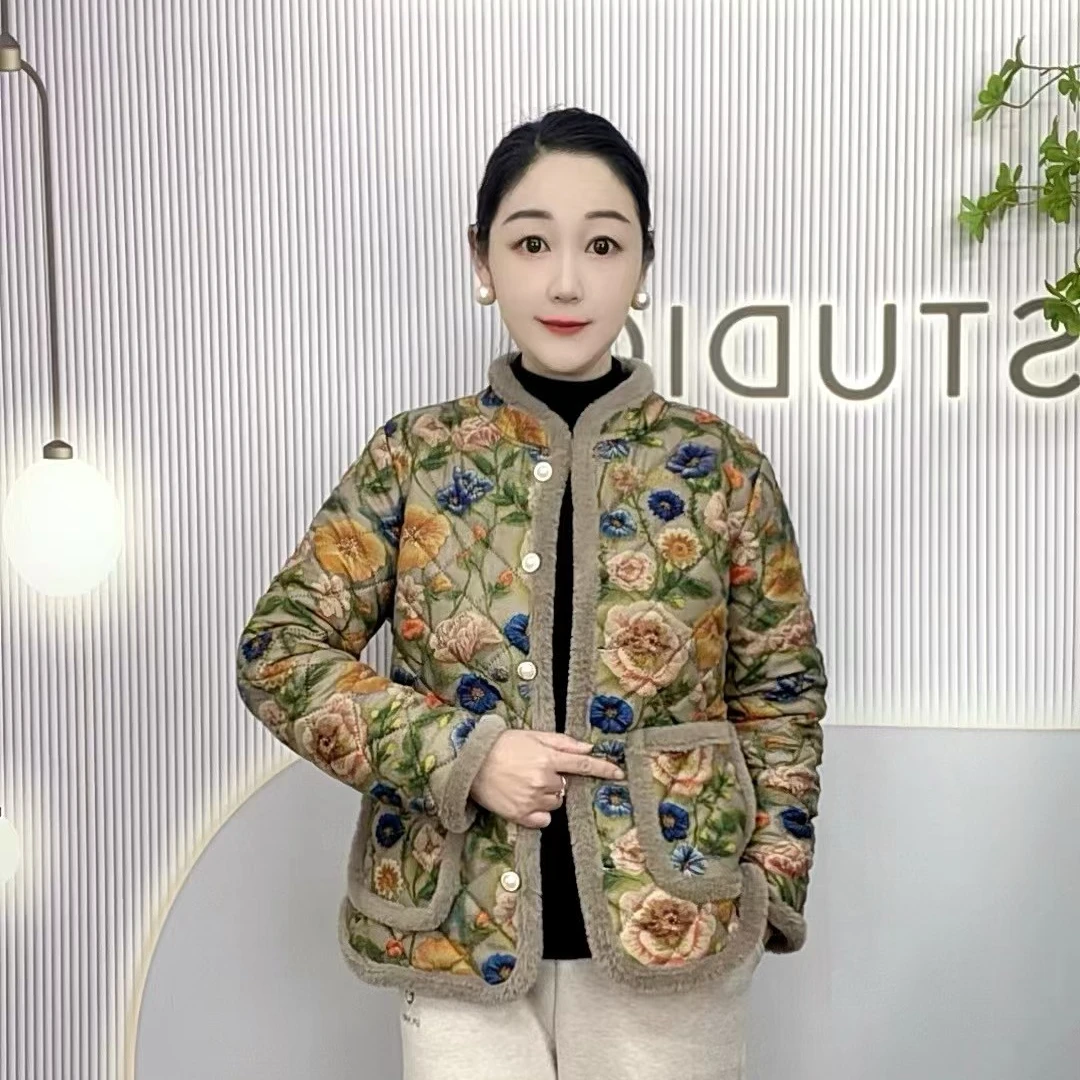 中老年加绒保暖妈妈装ins棉服加厚冬季棉衣名族风气质棉袄外套