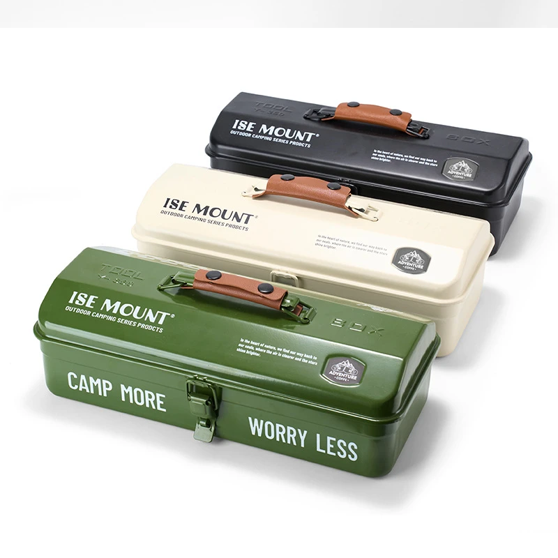 户外工具箱杂物收纳盒 带贴纸木板露营便携式手提金属收纳箱