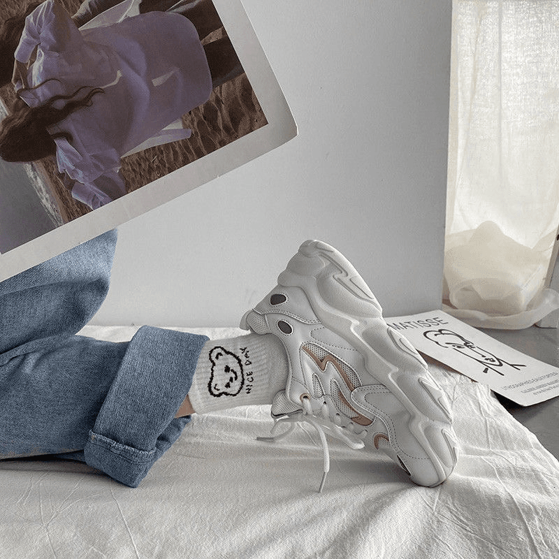 回力瑞时尚百搭女老爹鞋韩版拼色网状圆头厚底网面休闲运动鞋