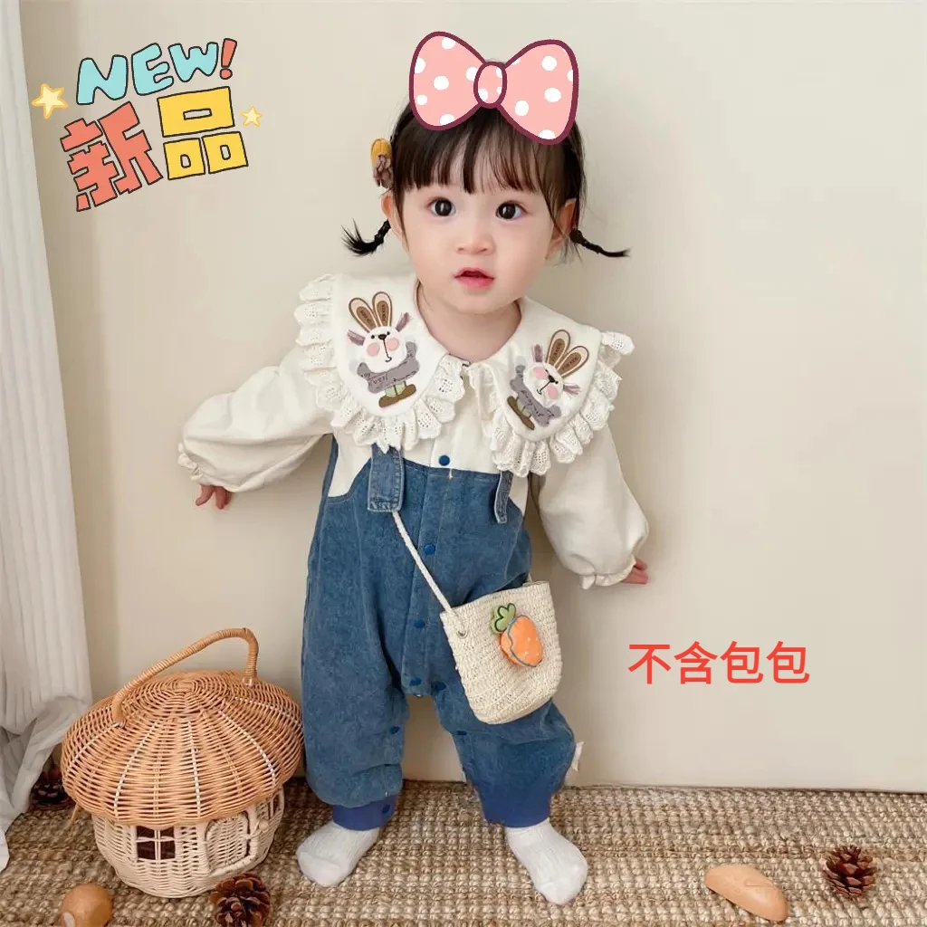 婴儿春秋外穿洋气牛仔连体衣超萌公主百搭新生儿外出宝宝早春萌娃