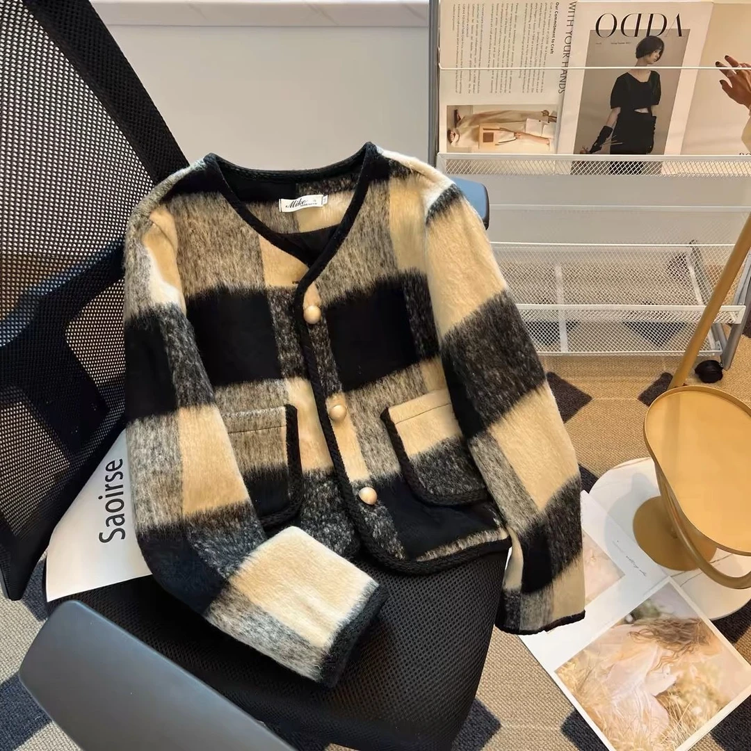 小香风外套女格纹毛呢短款秋冬2024新款高级感时尚名媛百搭外套女