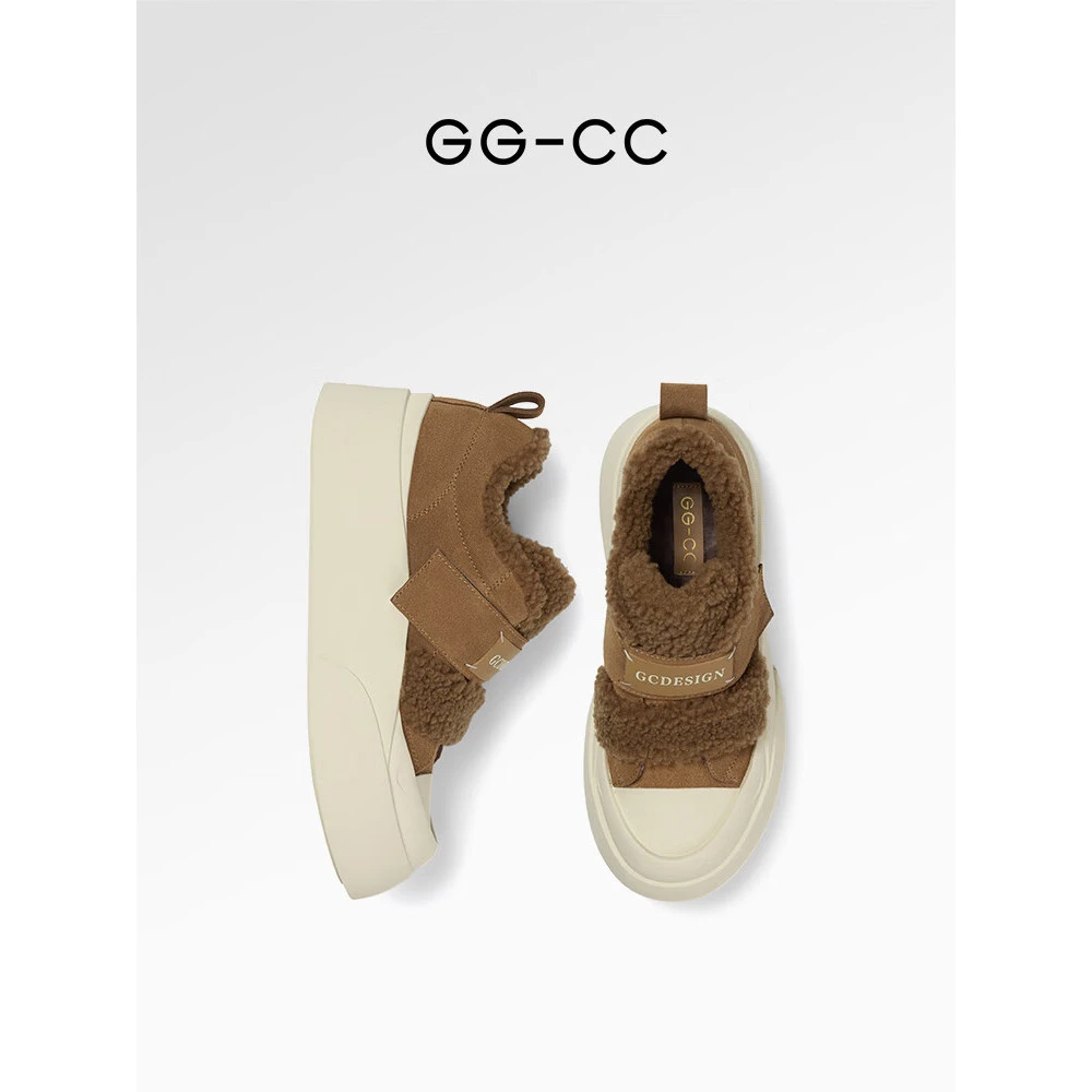 GG-CC【泰迪软糖】厚底毛毛鞋女秋季新款休闲加绒板鞋保暖棉鞋G24Y4