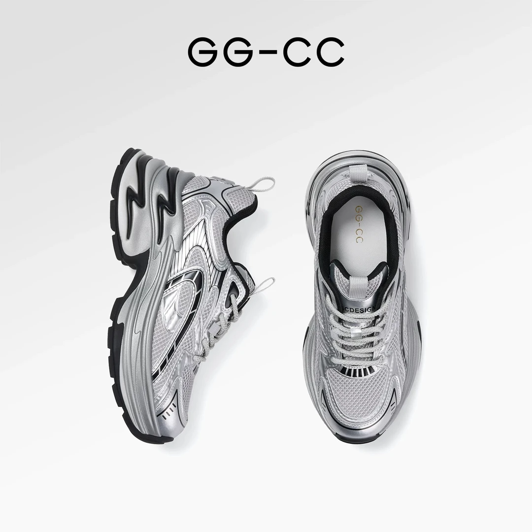 GGCC2024年时尚厚底老爹鞋银色运动休闲女鞋G24X8633B