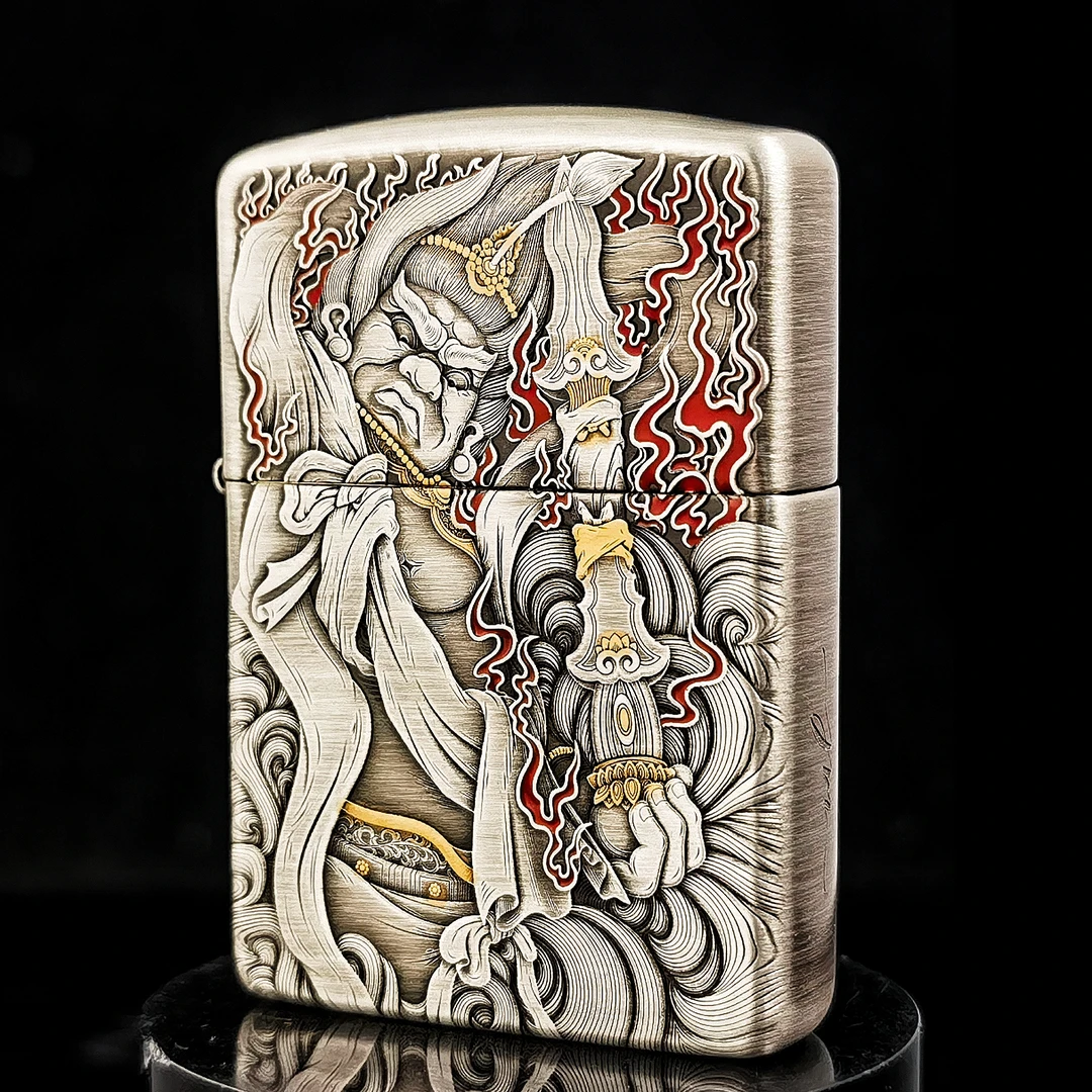 ZIPPO正品打火机/哼哈二将-熏银男士收藏防风DY9902FD