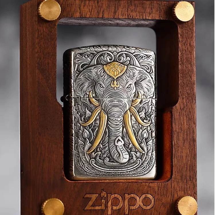 ZIPPO/之宝正品打火机熏银雕刻古法鎏金繁华景象礼盒套装DY9910FD