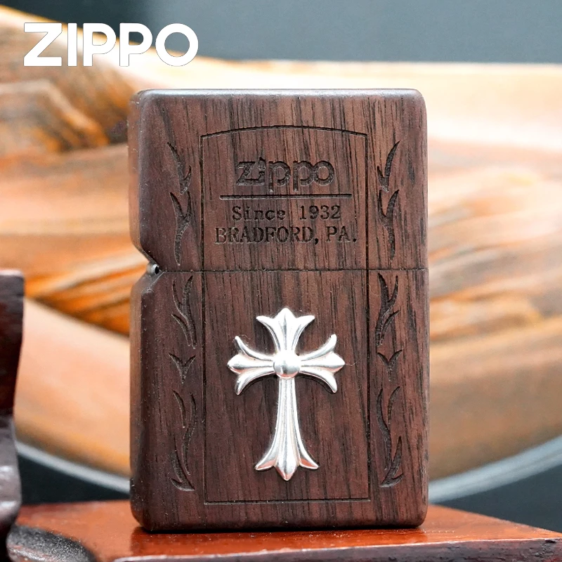 ZIPPO/之宝zippo打火机1941北美黑胡桃木纯银贴章克罗心送礼DYJ1