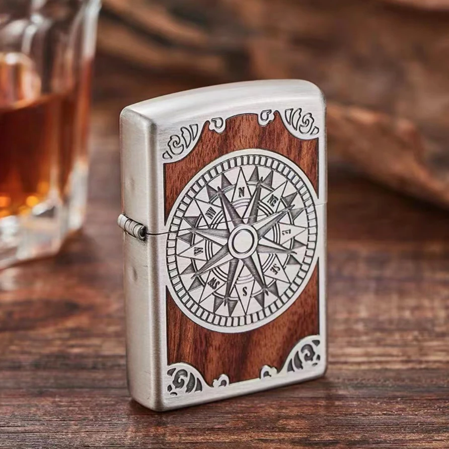 ZIPPO/之宝打火机正品205胡桃木贴章-桃木罗盘-个性DY9902GQ