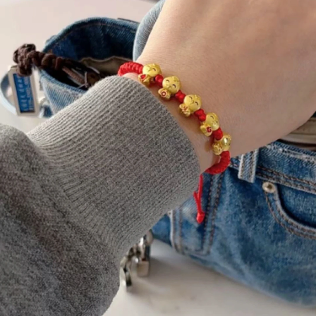 铜合金手链 本命年生肖蛇红绳编织五福临门福蛇新年礼物手工手串