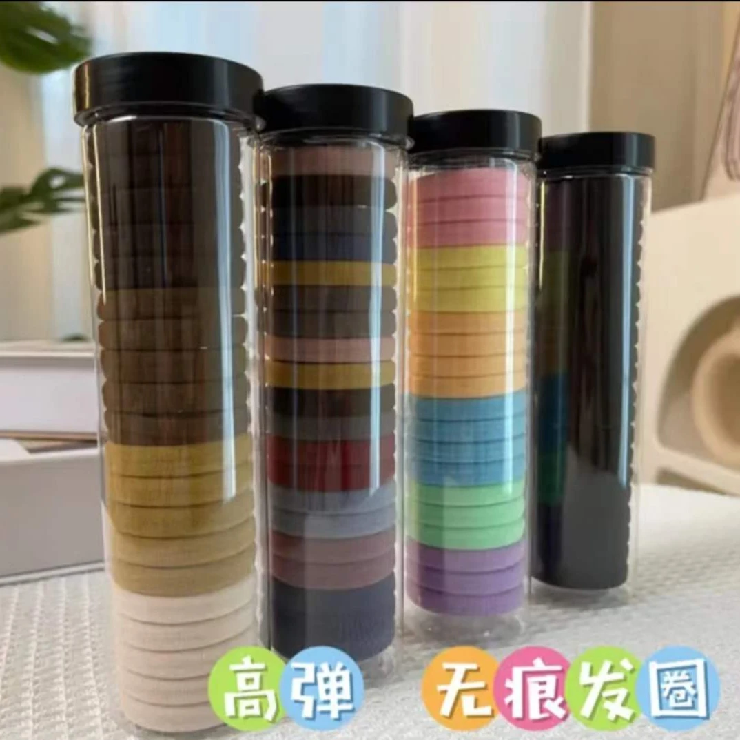 【4桶/9.9米】简约女扎头绳高弹力耐用无痕发圈 约80根扎头发罐装