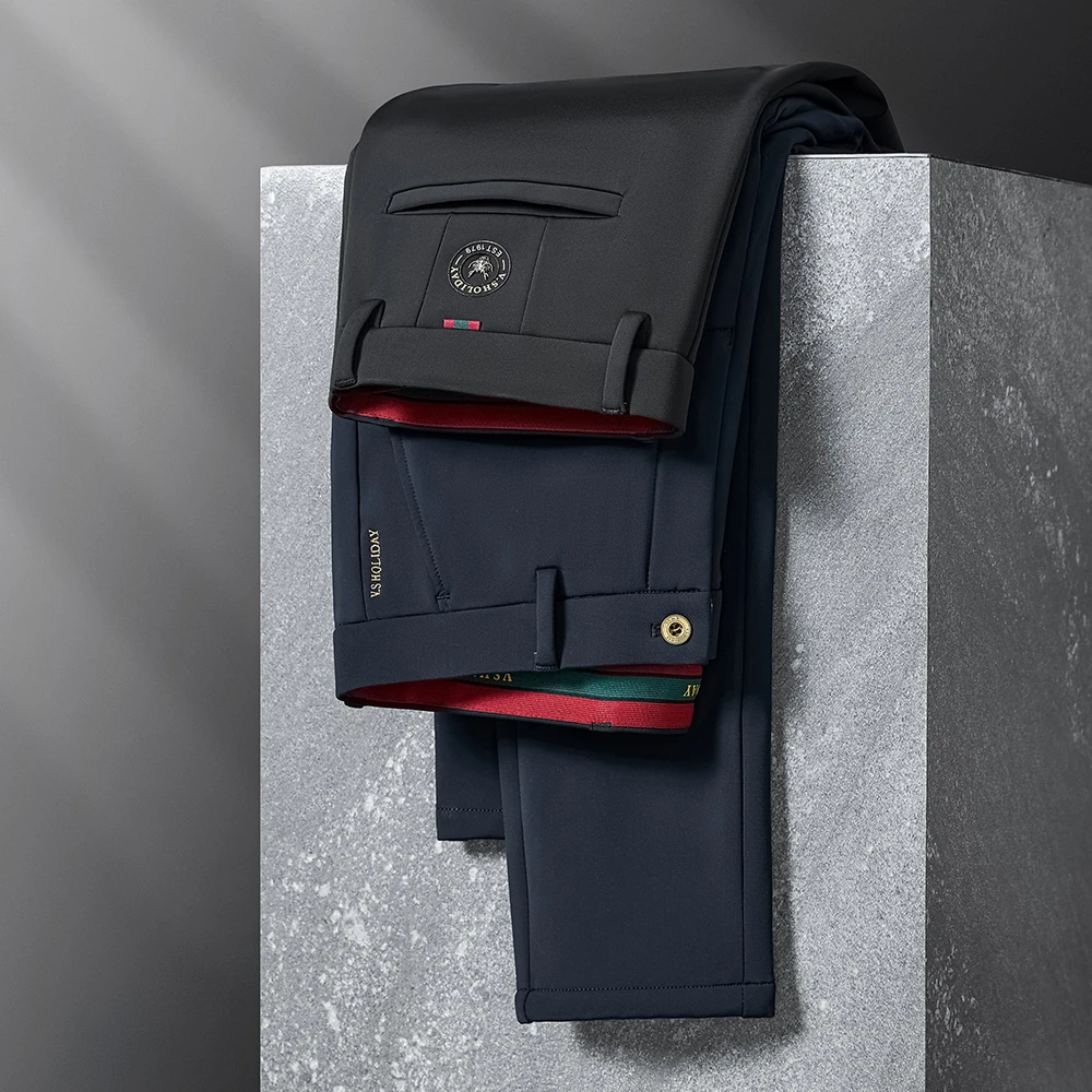 龙族4代-皮牌皇冠-冬男裤加厚金色绒直筒中腰修身西裤/048/045