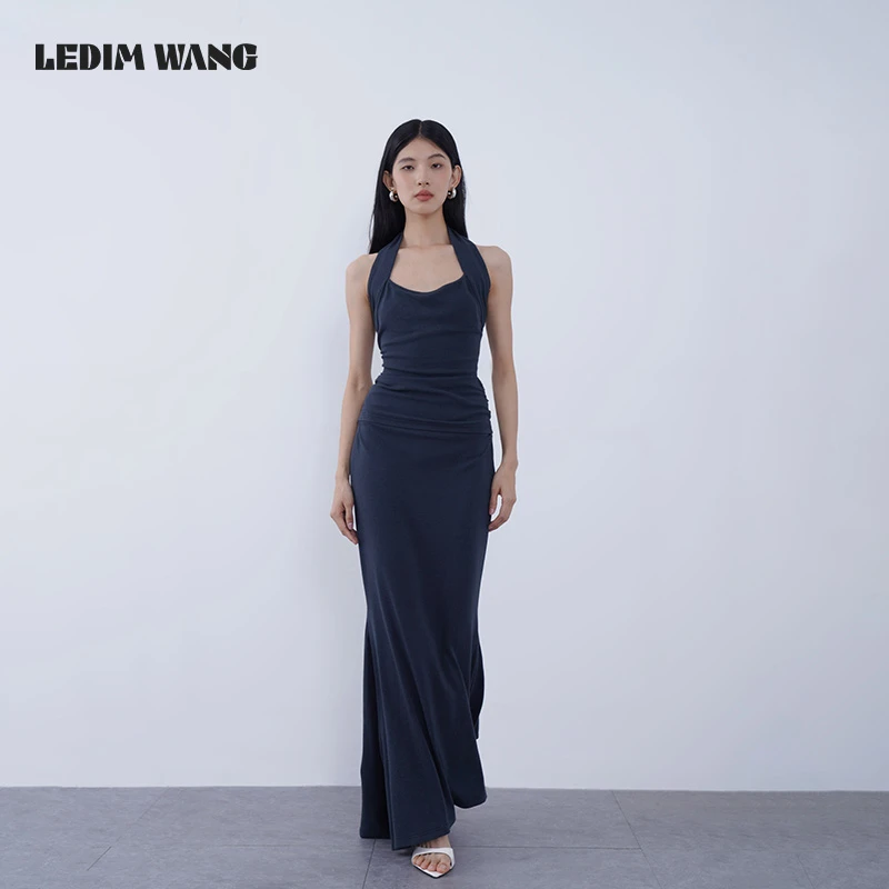 LEDIM WANG挂脖针织上衣/不规则针织半裙夏季修身