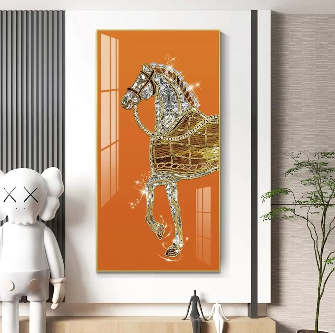 A1003玄关骏马抽象现代轻奢高级感竖版客厅挂画入户玄关进门壁画