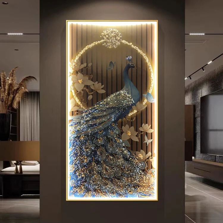 【灯光画】现代轻奢带灯玄关装饰画晶瓷镶钻高级感客厅走廊挂画壁画