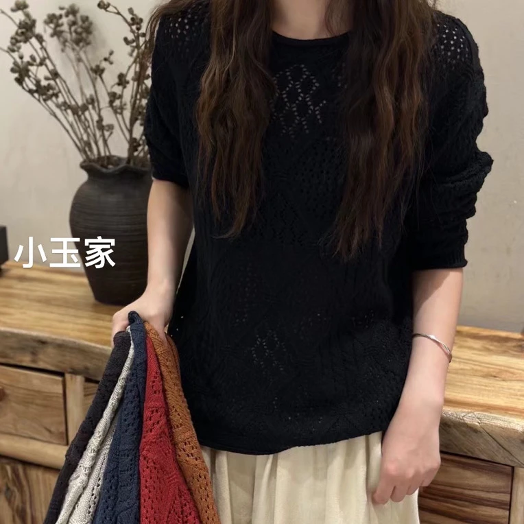 早秋宽松慵懒风圆领针织衫女款百搭休闲时尚长袖毛衣