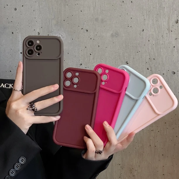 简约ins纯色大视窗软壳适用iPhone15/14手机壳加高镜头13新款全包