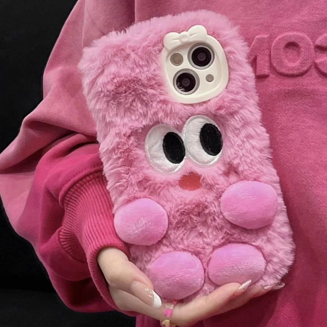 【苹果】15毛茸茸小怪兽iPhone14promax12手机壳13秋冬毛绒粉色11女