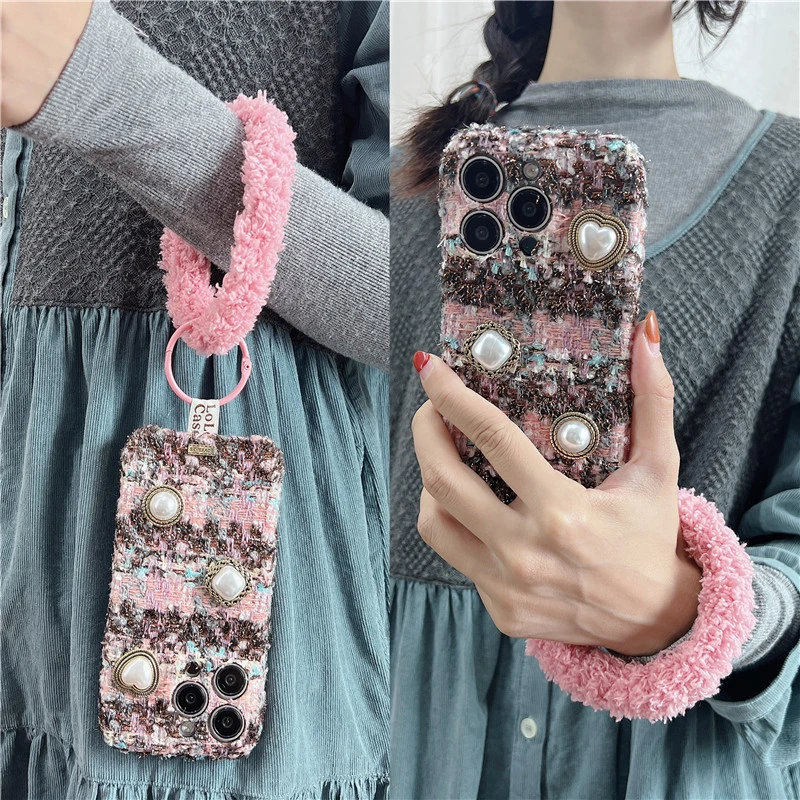 【苹果】轻奢绒布立体水钻15/14/13/12女款iphone14promax手机壳硬