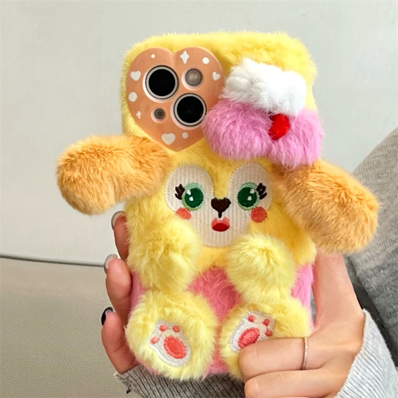 苹果日韩毛绒可爱饼饼适用手机15pro max iPhone14/13防摔手机壳