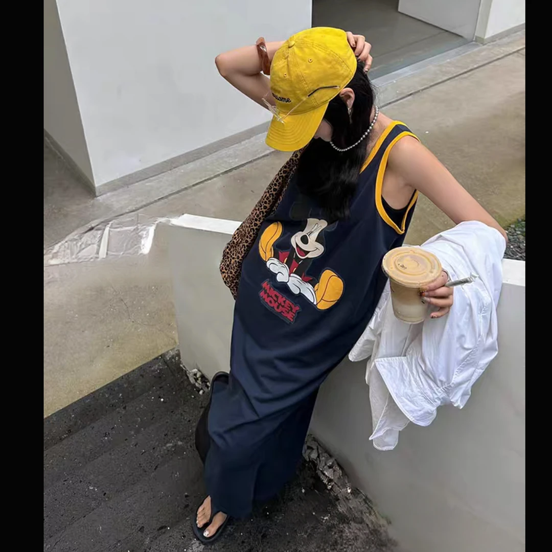 在仓【可妈2024夏】卡通印花工装背心裙长裙中大童亲子款