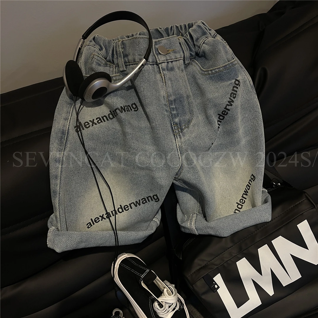 【可妈2024夏】水洗牛仔做旧蓝中裤美式风五分短裤中大童亲子