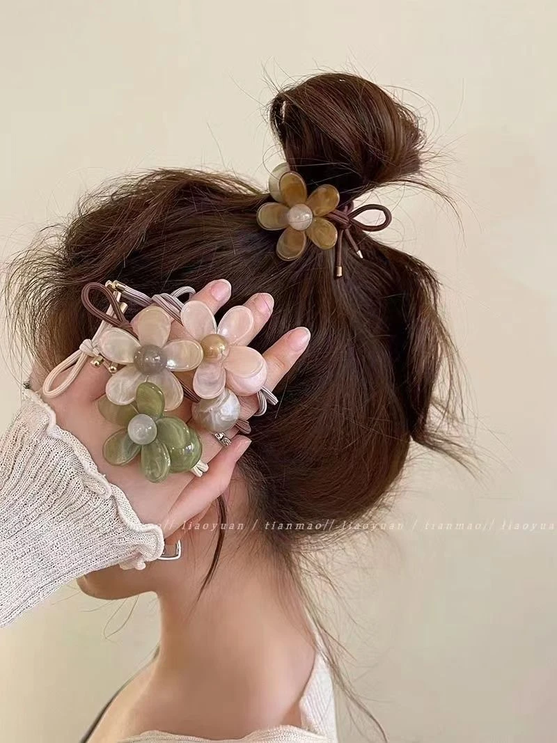可爱又耐看~简约亚克力花朵头绳高弹力皮筋女扎头发绳ins加粗发圈