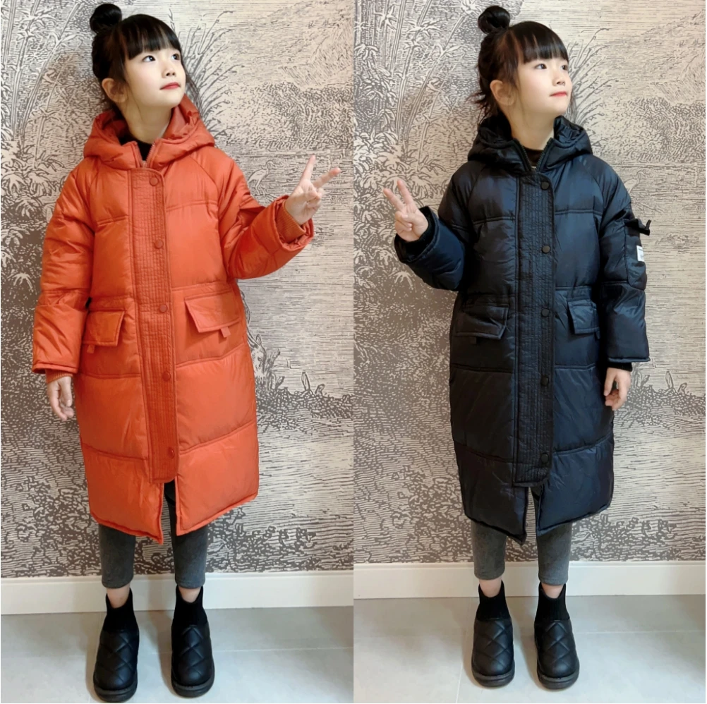 儿童中长款时尚贴标羽绒服110-160
