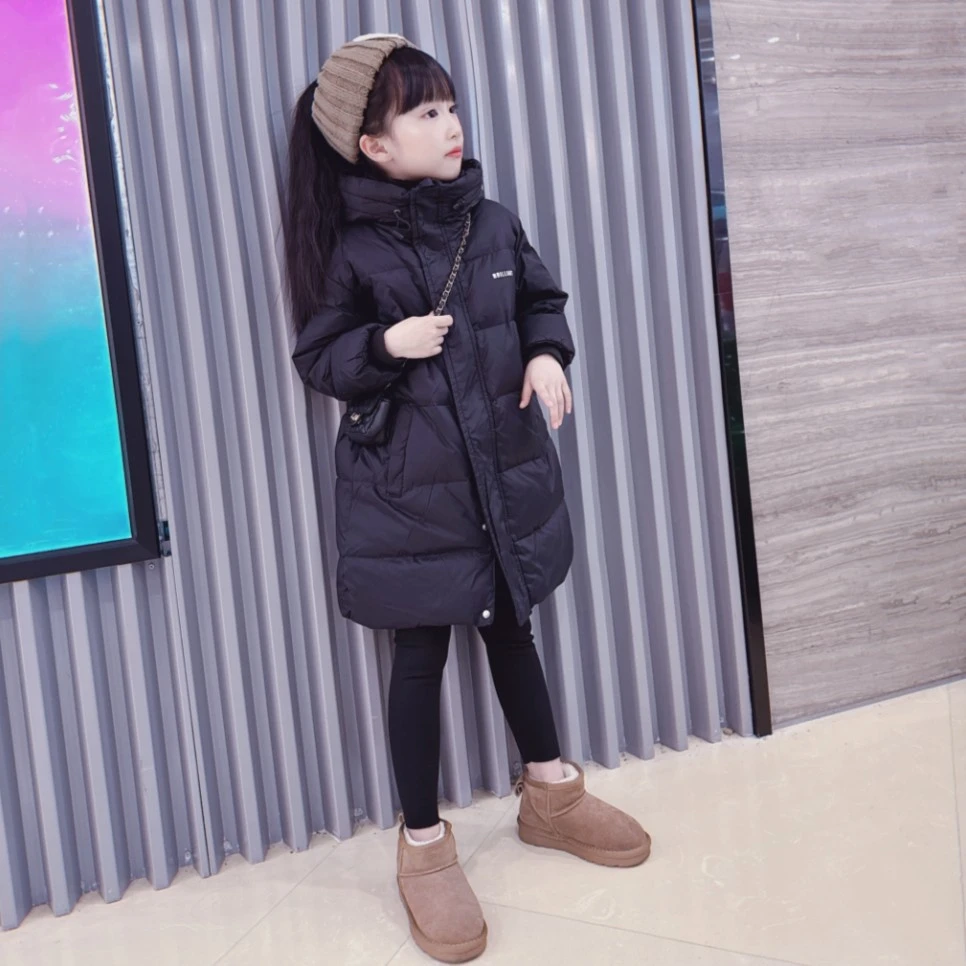儿童中长款字母连帽羽绒服100-170