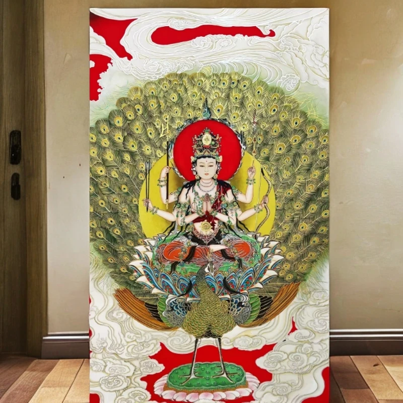【胡墨】孔雀明王图手绘国画
