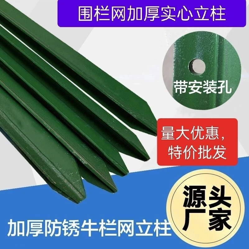 铁丝网护栏网加厚立柱杆实心铸钢铁柱子尖头柱养殖牛羊圈山围栏网