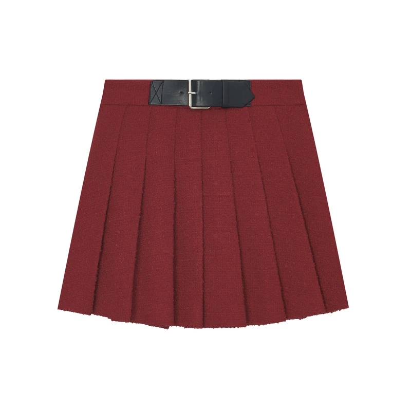 飘蕾半身裙红色简约时尚小香A字裙2024秋冬新款百褶短裙PM8215145