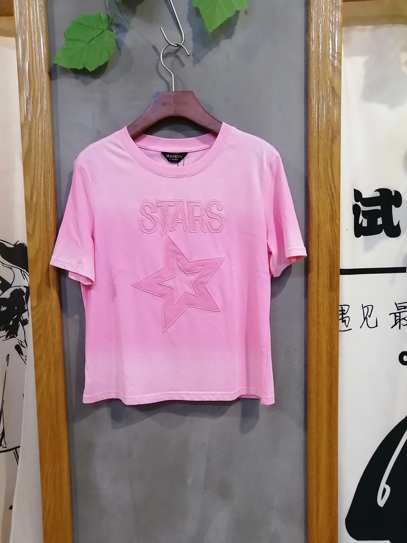 麦寻TXSFQ136时尚百搭纯棉夏季女士字母五角星刺绣短袖T恤