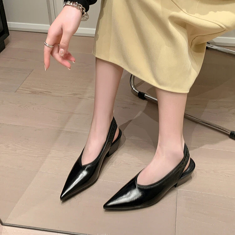 【蔻牌女鞋】4.5cm法式粗跟包头凉鞋夏季欧美单鞋气质网红时尚女鞋