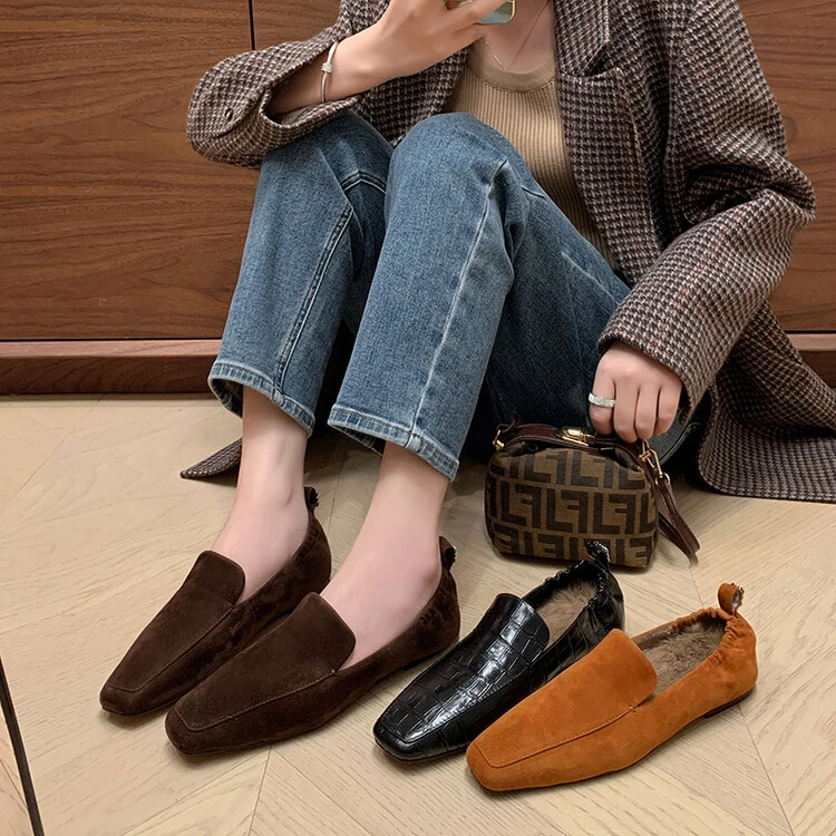 【蔻牌女鞋】1cm复古百搭乐福秋冬加绒外穿单鞋时尚复古百搭乐福鞋