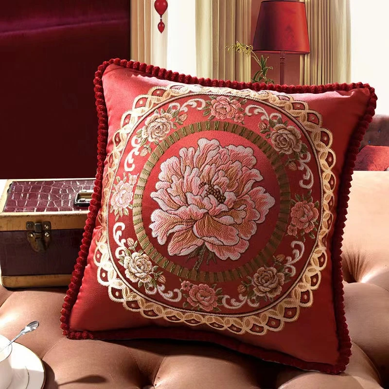 【新人福利】客厅沙发卧室刺绣抱枕床上靠背垫中式抱枕套靠背靠枕