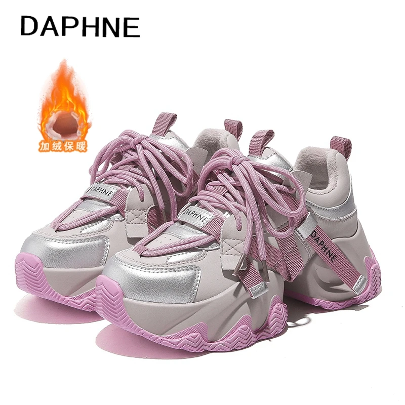 Daphne/达芙妮厚底老爹鞋冬季加绒加厚时尚鞋子女百搭网红休闲鞋