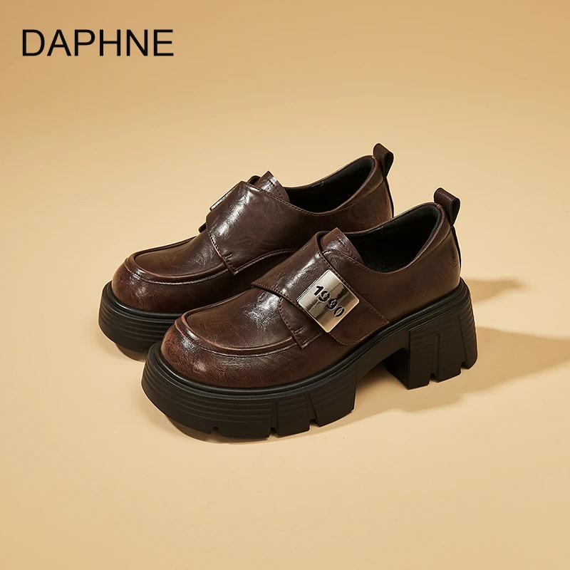 Daphne/达芙妮厚底乐福鞋新款时尚休闲小皮鞋复古英伦风百搭女鞋