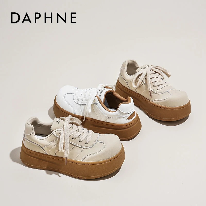 Daphne/达芙妮厚底增高面包鞋软底2025夏季时尚休闲爆款复古板鞋