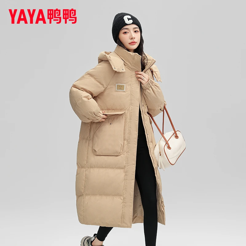 YAYA/鸭鸭女款羽绒服中长款冬季新款百搭休闲连帽外套YE2B627621A