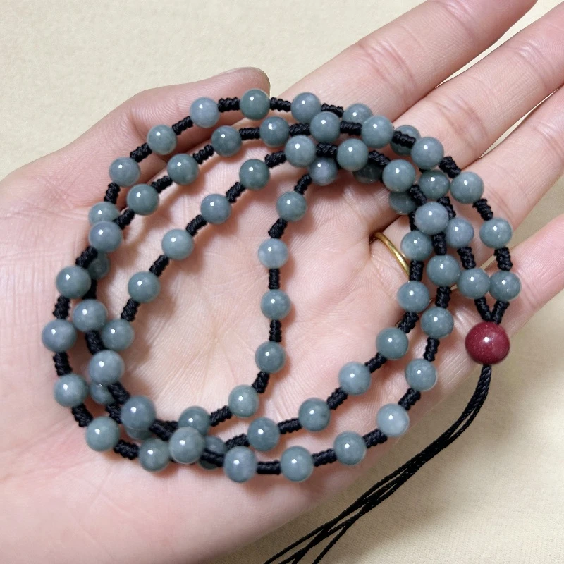 非金属布艺项链 纯手工编织墨蓝色珠链复古项链长链民族风可调节