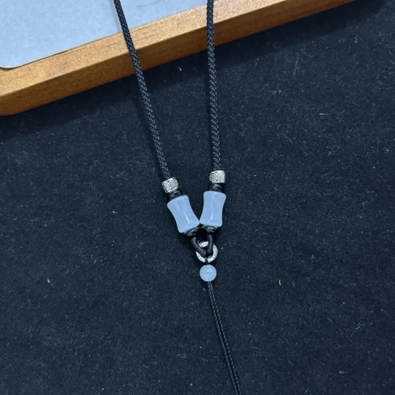 非金属布艺项链 手工编织白竹节平安扣项链挂件绳可调节情侣挂脖