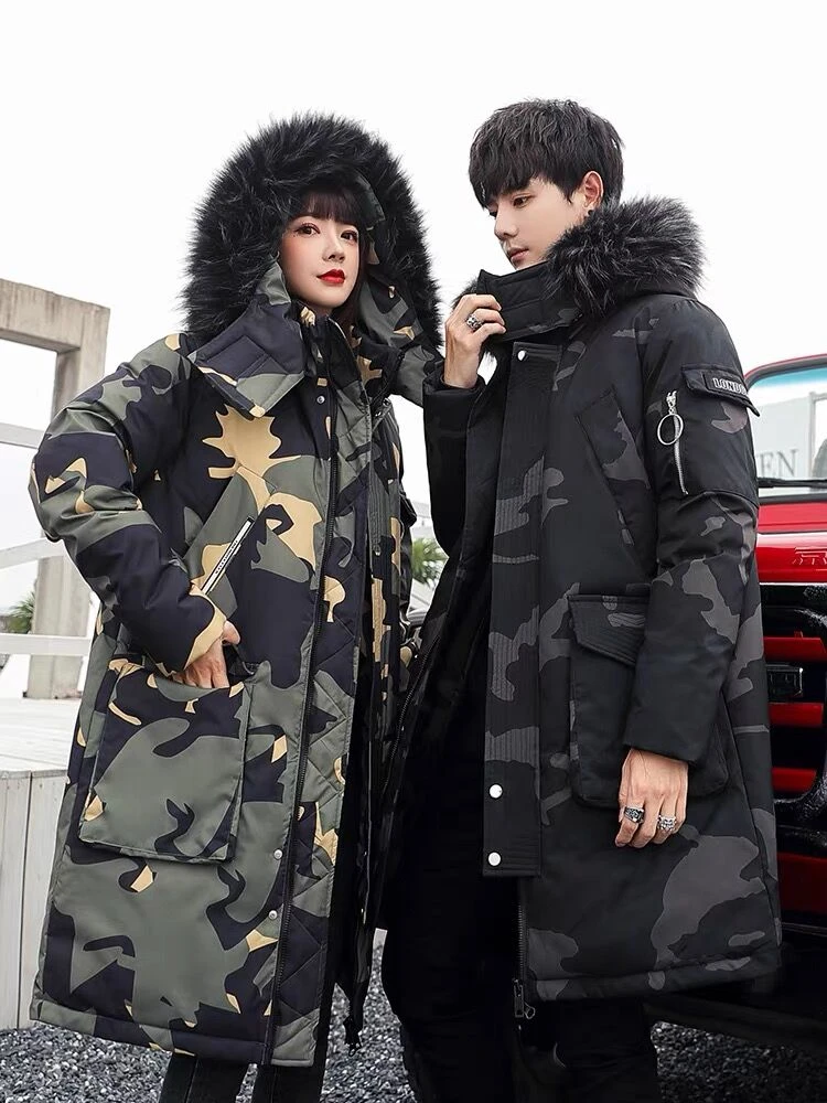 冬季情侣迷彩长款羽绒服时尚潮牌