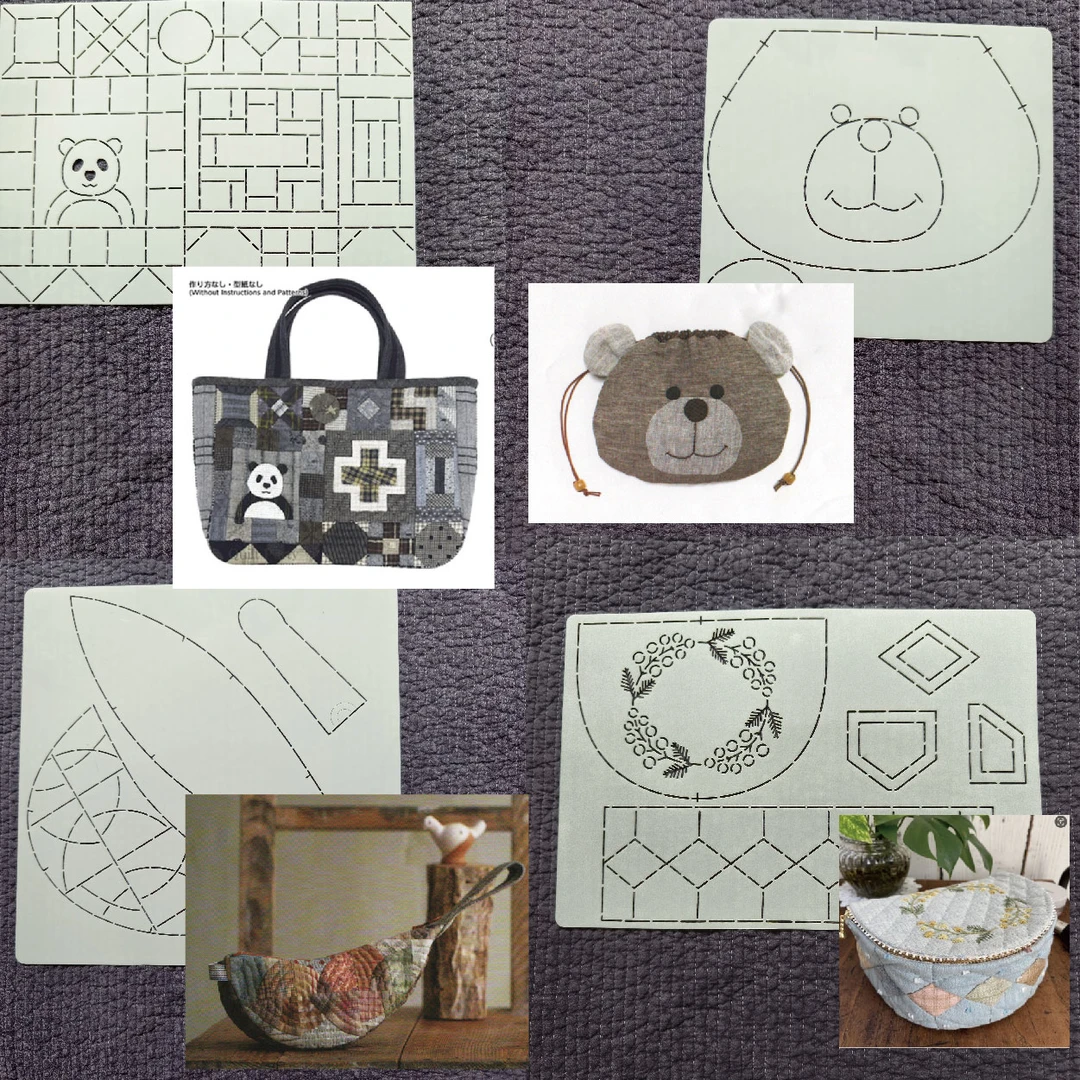 手工DIY描图工具图纸拼布软模板 熊猫托特包小熊束口含羞草收纳盒