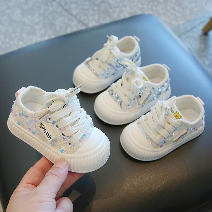 清仓男女宝宝亮片透气运动板鞋儿童帆布鞋春秋新款婴儿学步鞋