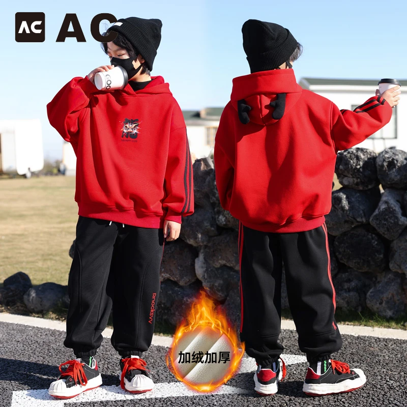 男童冬季卫衣套装2025新款马年拜年服新年本命年衣服12岁男孩加厚