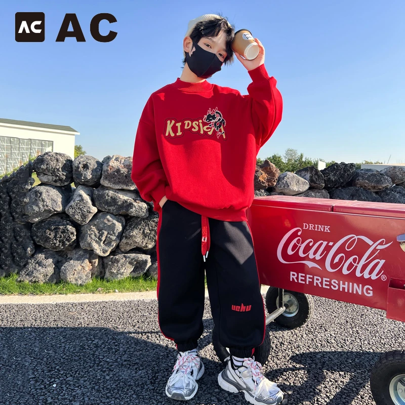 儿童套装男新款爆款洋气男童卫衣冬装加绒加厚男孩马年本命年年服