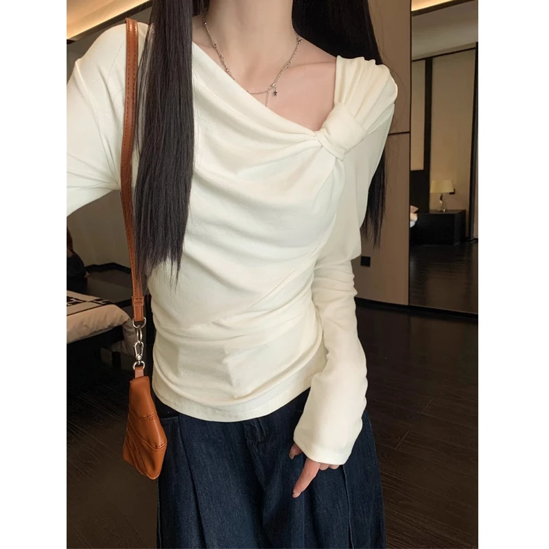 韩版大码女装长袖T恤女士冬季甜美减龄百搭微胖收腰显瘦打底上衣