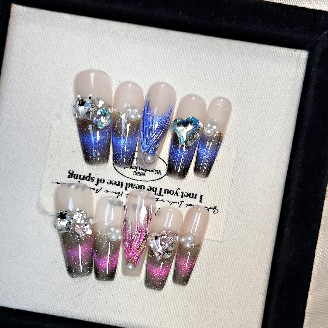 《月下深海》--月牙熊纯手工穿戴甲