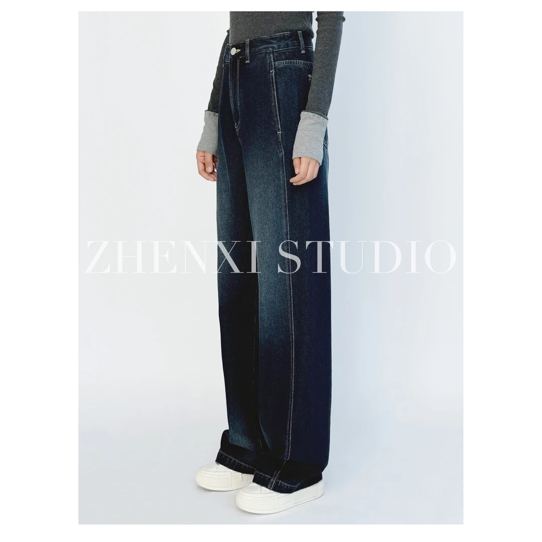 针西【高光】高个子穿搭进口面料磨毛加长牛仔裤K80136